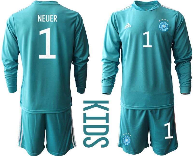 Youth 2021 World Cup National Germany lake blue long sleeve goalkeeper #1 Soccer Jerseys